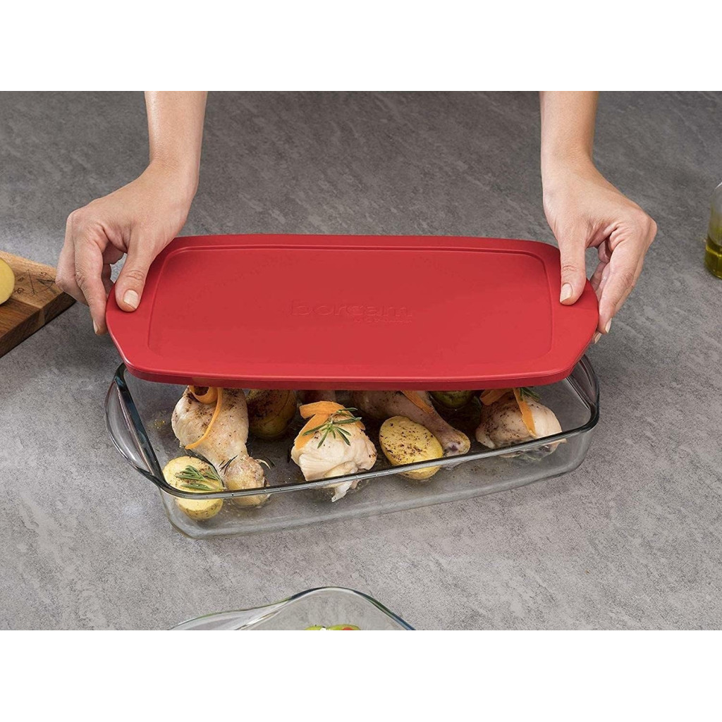 Plat à four rectangulaire avec couvercle en plastique Borcam - 3850 cc, 400x250 mm