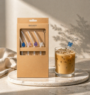 Pailles en Verre Réutilisables Set de 4 + Brosse de Nettoyage