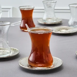 Service à thé turc Ada 18 pièces pour 6 personnes, 130 ml, doré