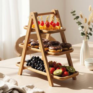 Stand de service en bois d’acacia 3 couches - LUMA - 39,5×17 cm