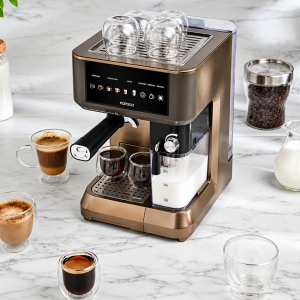 Karaca MyCaffe Barista S10 Machine à café automatique avec réservoir à lait intégré– Walnut Brown